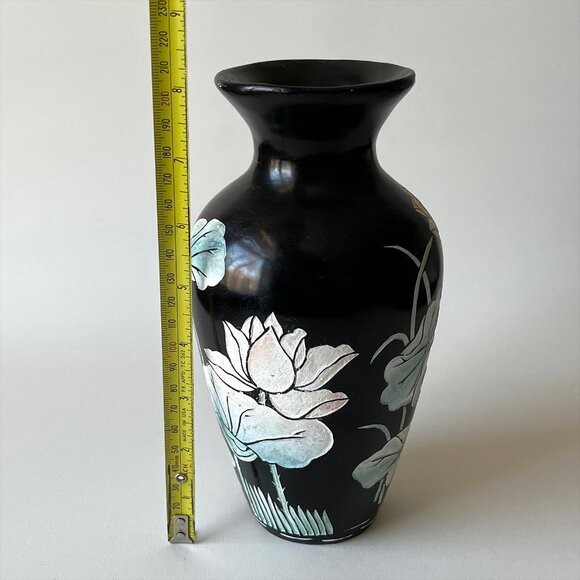 Vintage Hand Painted Floral Ceramic Vase Art Décor Oriental Chinoiserie - Picture 5 of 5